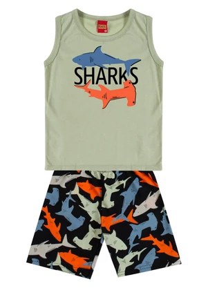 Kyly - Conjunto Infantil Menino Tubarão Verde - KYLY
