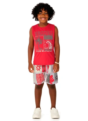 Marlan - Conjunto Infantil Microfibra Menino Vermelho - MARLAN