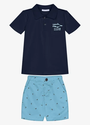 Trick Nick - Conjunto Infantil Polo com Bermuda Azul - TRICK NICK