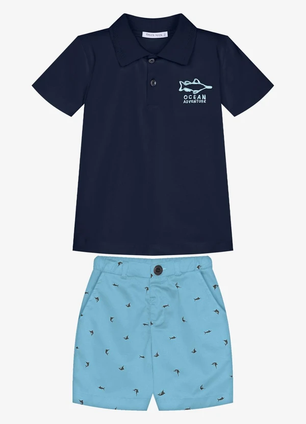 Trick Nick - Conjunto Infantil Polo com Bermuda Azul