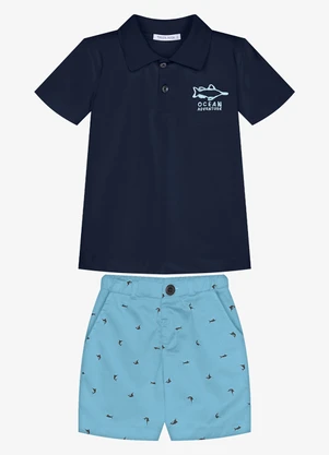 Trick Nick - Conjunto Infantil Polo com Bermuda Azul - TRICK NICK