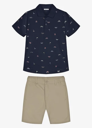 Trick Nick - Conjunto Infantil Polo com Bermuda Azul - TRICK NICK