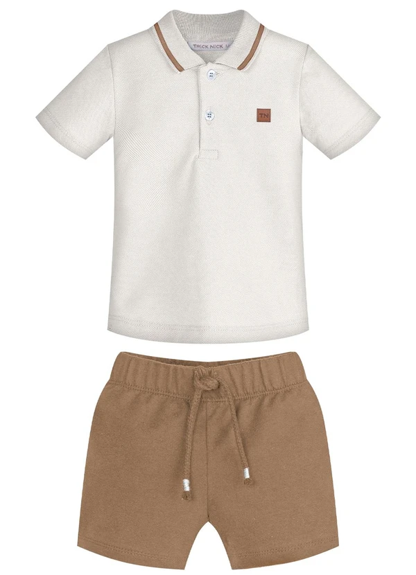Trick Nick - Conjunto Infantil Polo com Bermuda Bege