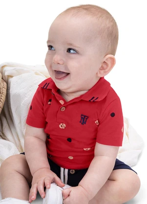 Trick Nick - Conjunto Infantil Polo com Bermuda Vermelho - TRICK NICK