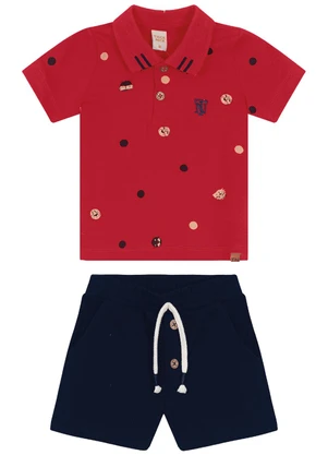 Trick Nick - Conjunto Infantil Polo com Bermuda Vermelho - TRICK NICK