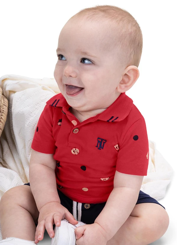 Trick Nick - Conjunto Infantil Polo com Bermuda Vermelho