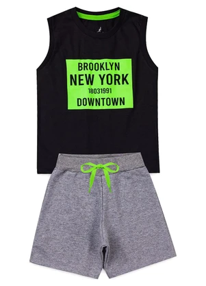 Rosa Azul - Conjunto Infantil Regata Brooklyn Kangulu Preto - ROSA AZUL