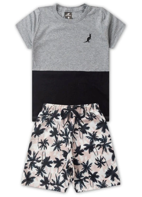 Rosa Azul - Conjunto Infantil Verão Básico Kangulu Cinza