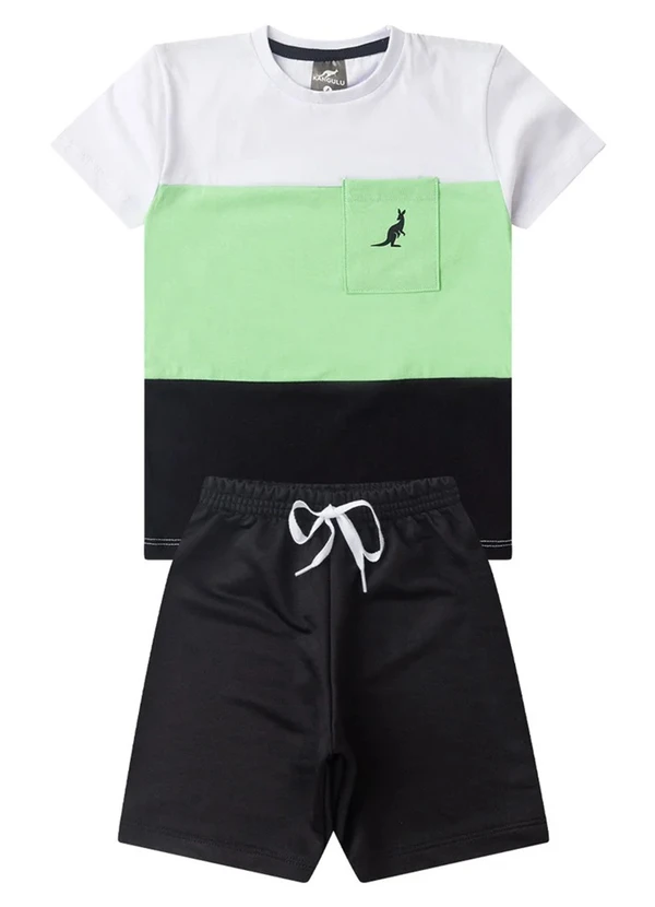 Rosa Azul - Conjunto Infantil Verão Bolso Kangulu Preto