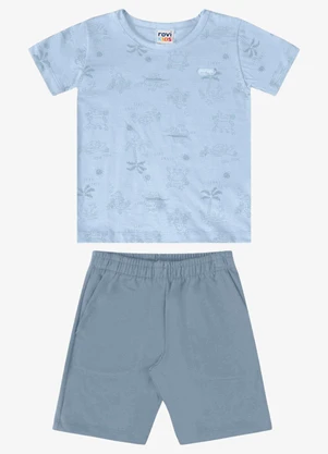 Rovi Kids - Conjunto Infantil Verão em Meia Malha Azul - ROVI KIDS