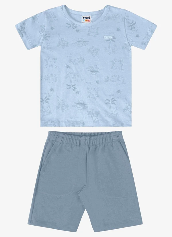 Rovi Kids - Conjunto Infantil Verão em Meia Malha Azul