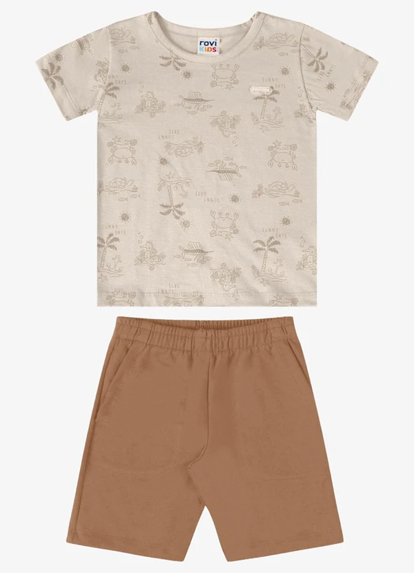 Rovi Kids - Conjunto Infantil Verão em Meia Malha Bege