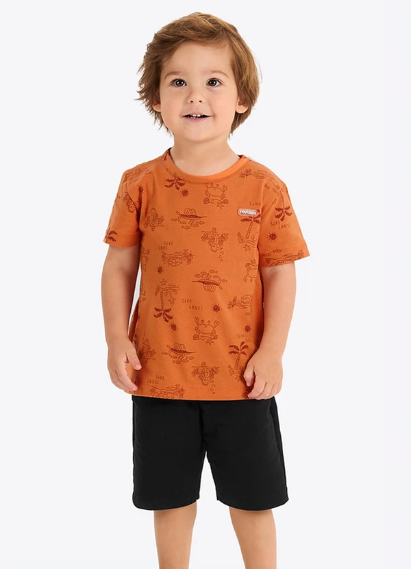 Rovi Kids - Conjunto Infantil Verão em Meia Malha Laranja