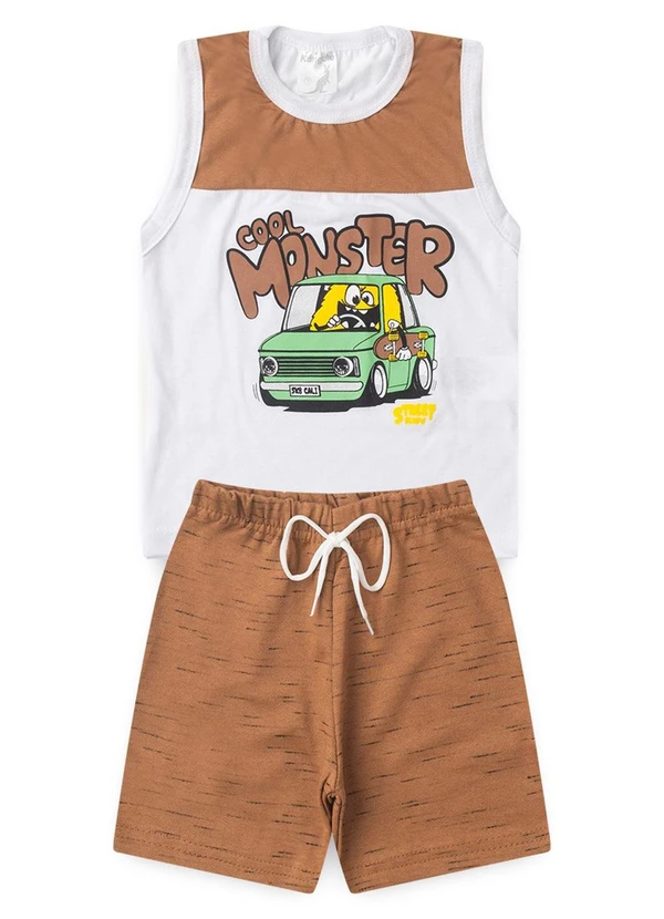 Rosa Azul - Conjunto Infantil Verão Monster Kangulu Branco