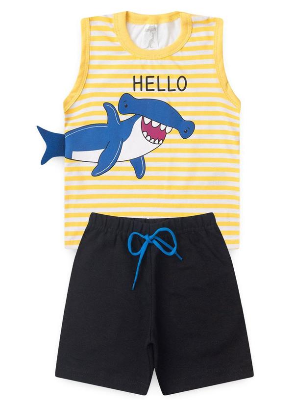 Rosa Azul - Conjunto Infantil Verão Tubarão Kangulu Amarelo