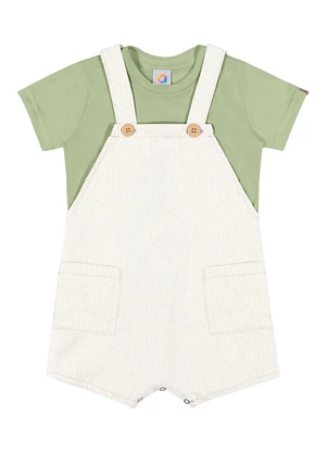 Outlet - Conjunto Jardineira Detalhada Menino Verde - OUTLET