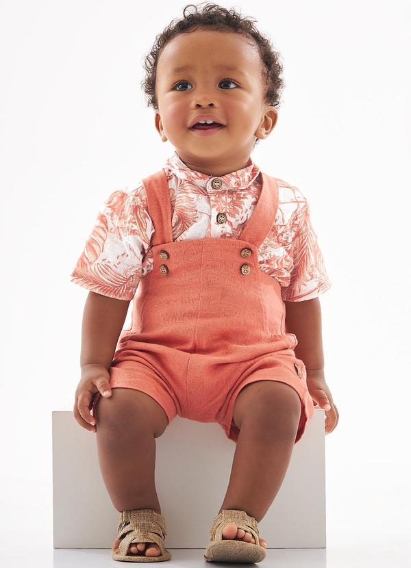 Up Baby - Conjunto Jardineira e Body Bebê Laranja