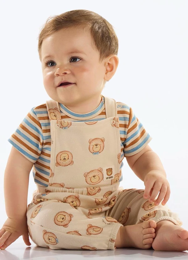 Up Baby - Conjunto Jardineira e Body Bebê Marrom