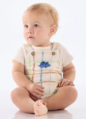 Up Baby - Conjunto Jardineira e Body Suedine Branco - UP BABY