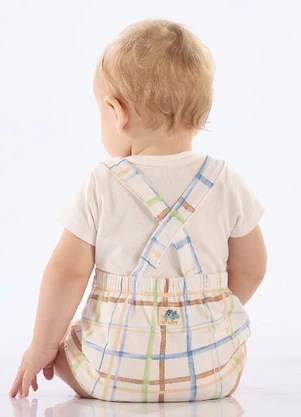 Up Baby - Conjunto Jardineira e Body Suedine Branco - UP BABY
