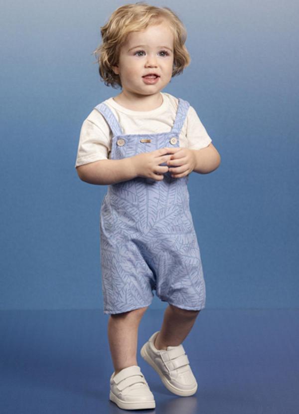 Ioluig - Conjunto Jardineira Folhagens e Camiseta Azul