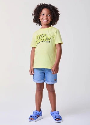 Bimbi - Conjunto Jeans Amarelo Manteiga Verde - BIMBI