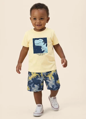 Malwee Kids - Conjunto Jurrasic em Puff Amarelo Claro - MALWEE KIDS