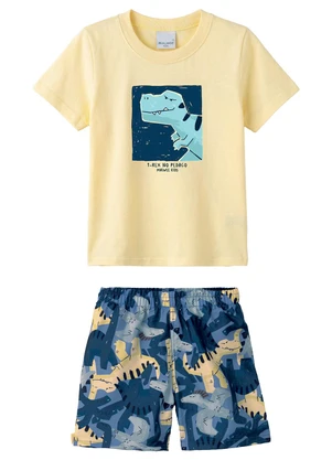 Malwee Kids - Conjunto Jurrasic em Puff Amarelo Claro - MALWEE KIDS