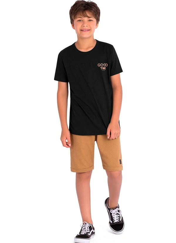 Ddk - Conjunto Juvenil Camiseta com Recorte  Preto