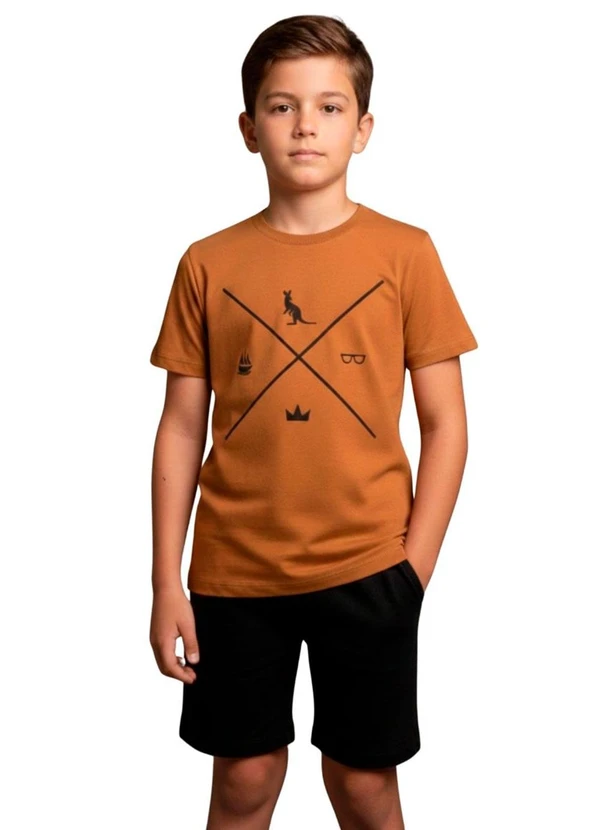 Rosa Azul - Conjunto Juvenil Menino Verão Símbolos Marrom 1