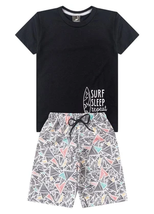 Rosa Azul - Conjunto Juvenil Surf Sleep Repeat Preto - ROSA AZUL