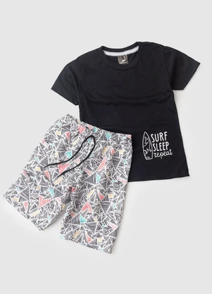 Rosa Azul - Conjunto Juvenil Surf Sleep Repeat Preto - ROSA AZUL