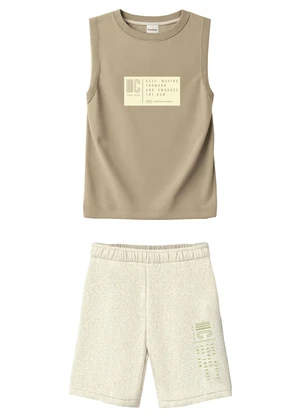 Carinhoso - Conjunto Keep Moving Forward em Moletinho Cáqui - CARINHOSO