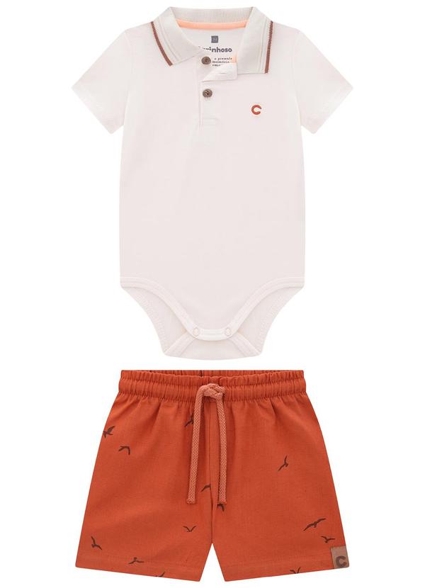 Carinhoso - Conjunto Laranja Body Polo Aves Menino 1