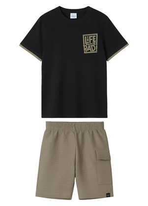 Malwee Kids - Conjunto Life Is Rad Moletinho Texturizado Preto - MALWEE KIDS