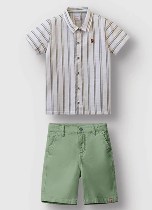 Carinhoso - Conjunto Listrada com Sarja Menino Verde - CARINHOSO