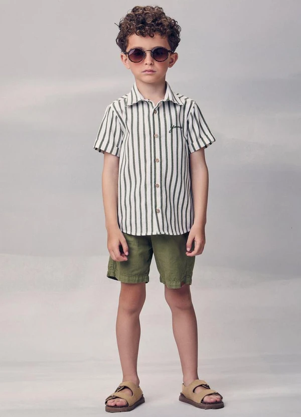 Youccie - Conjunto Listrado com Bordado Verde