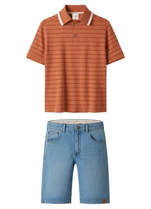 Carinhoso - Conjunto Listrado com Jeans Laranja - CARINHOSO
