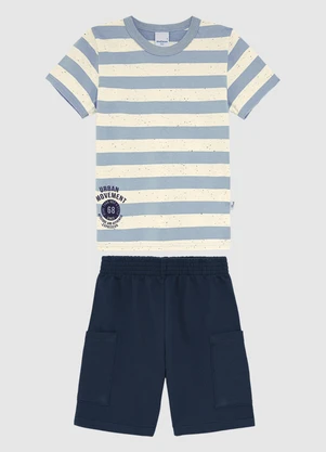 Malwee Kids - Conjunto Listrado com Moletinho Azul - MALWEE KIDS