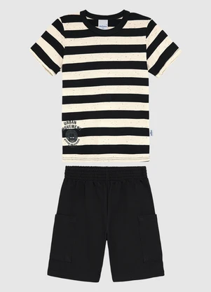 Malwee Kids - Conjunto Listrado com Moletinho Preto - MALWEE KIDS