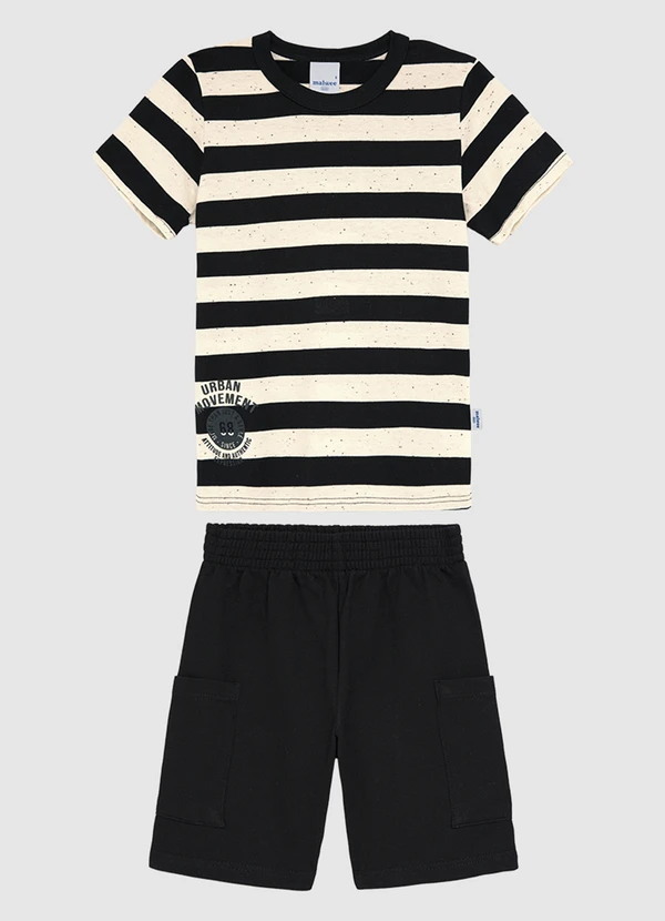 Malwee Kids - Conjunto Listrado com Moletinho Preto