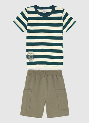 Malwee Kids - Conjunto Listrado com Moletinho Verde - MALWEE KIDS