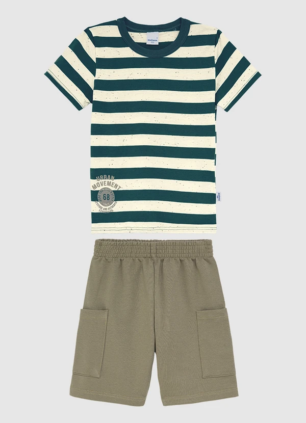 Malwee Kids - Conjunto Listrado com Moletinho Verde