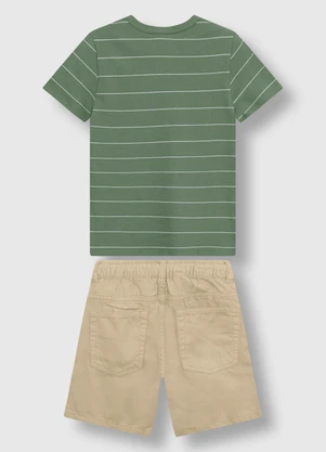 Carinhoso - Conjunto Listrado em Piquet Linho Verde - CARINHOSO