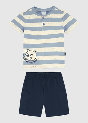 Malwee Kids - Conjunto Listras em Botonê Azul - MALWEE KIDS