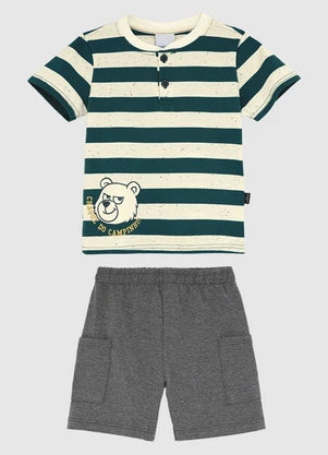 Malwee Kids - Conjunto Listras em Botonê Verde - MALWEE KIDS