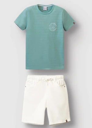 Carinhoso - Conjunto Live With Happiness Linho Azul Turquesa - CARINHOSO