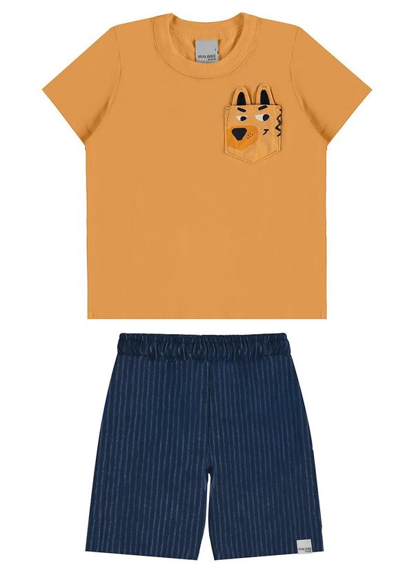 Malwee Kids - Conjunto Lobo com Moletinho Listrado Amarelo Escu