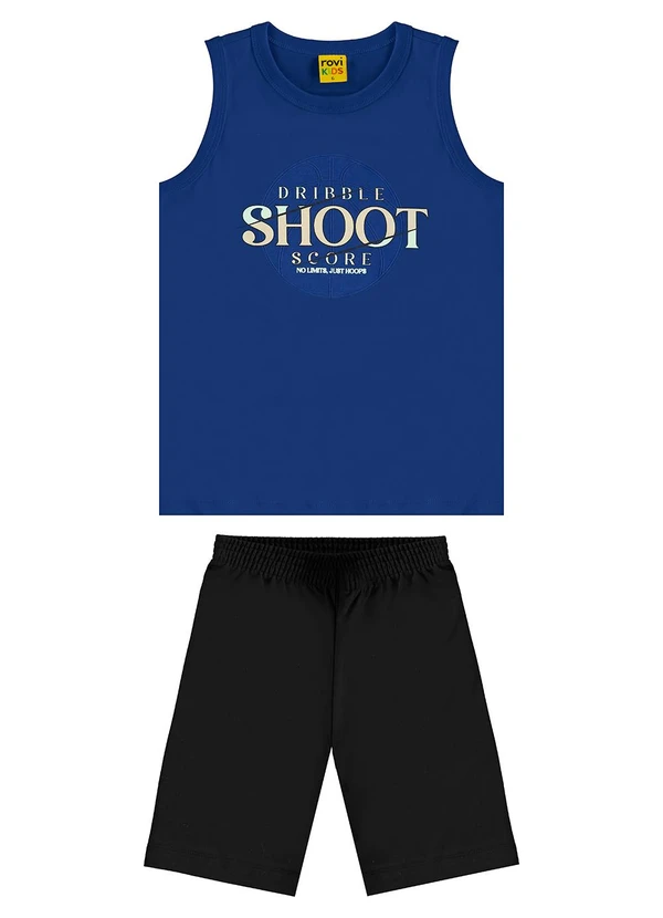 Rovi Kids - Conjunto Machão c/ Bermuda em Meia Malha Azul