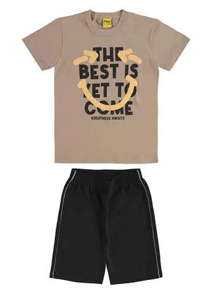Rovi Kids - Conjunto Machão C Bermuda em Meia Malha Marrom - ROVI KIDS